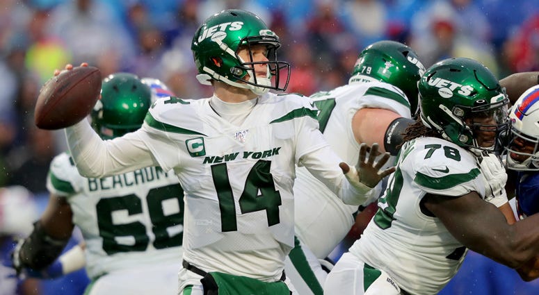Sam Darnold drops back to pass against the Buffalo Bills on Dec. 29, 2019, at New Era Field in Orchard Park, New York. Sam Darnold drops back to pass against the Buffalo Bills on Dec. 29, 2019, at New Era Field in Orchard Park, New York.