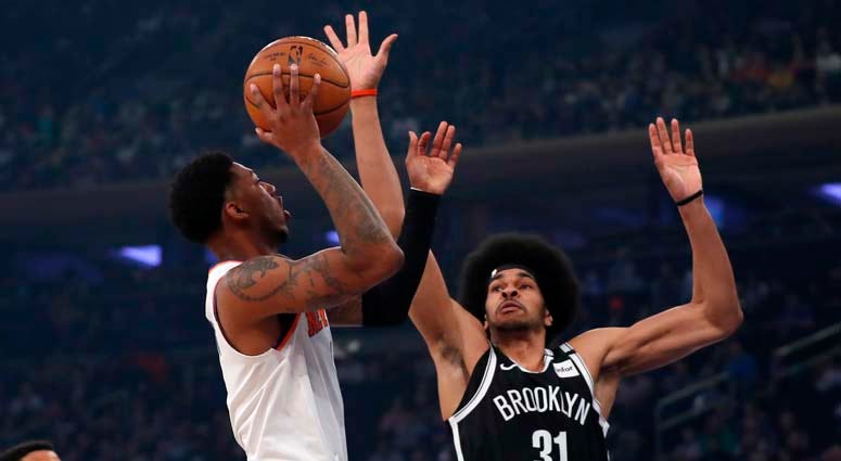Knicks guard Elfrid Payton moves to the basket against Nets center Jarrett Allen on Jan. 26, 2019, at Madison Square Garden. Knicks guard Elfrid Payton moves to the basket against Nets center Jarrett Allen on Jan. 26, 2019, at Madison Square Garden.