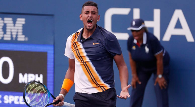 Nick Kyrgios celebrates match point against Pierre-Hugues Herbert in a second-round U.S. Open match on Aug. 30, 2018, at USTA Billie Jean King National Tennis Center. Nick Kyrgios celebrates match point against Pierre-Hugues Herbert in a second-round U.S. Open match on Aug. 30, 2018, at USTA Billie Jean King National Tennis Center.