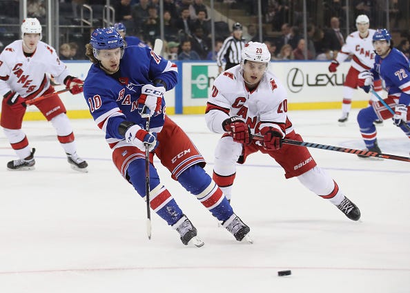 Artemi Panarin skates against the Carolina Hurricanes