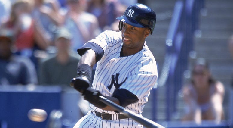 The Yankees' Bernie Williams takes a swing at the ball during a spring training game on March 2, 2001, against the Blue Jays at the Legends Field in Tampa, Florida. The Yankees' Bernie Williams takes a swing at the ball during a spring training game on March 2, 2001, against the Blue Jays at the Legends Field in Tampa, Florida.