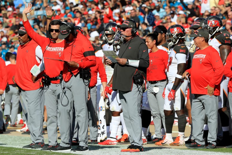 Head coach Bruce Arians of the Tampa Bay Buccaneers watches the action during the game against the Jacksonville Jaguars at TIAA Bank Field on December 01, 2019 in Jacksonville, Florida Head coach Bruce Arians of the Tampa Bay Buccaneers watches the action during the game against the Jacksonville Jaguars at TIAA Bank Field on December 01, 2019 in Jacksonville, Florida.