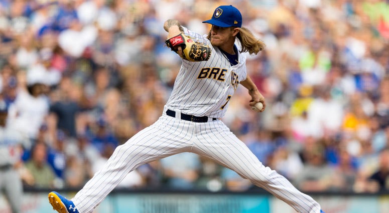 The Brewers' Josh Hader delivers a pitch against the Los Angeles Dodgers on April 21, 2019, at Miller Park in Milwaukee. The Brewers' Josh Hader delivers a pitch against the Los Angeles Dodgers on April 21, 2019, at Miller Park in Milwaukee.
