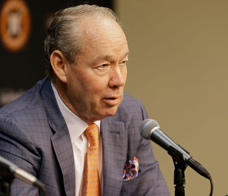 Jim Crane, owner of the Houston Astros introduces James Click as the new general manager of the Houston Astros at Minute Maid Park on February 04, 2020 in Houston, Texas. Jim Crane, owner of the Houston Astros introduces James Click as the new general manager of the Houston Astros at Minute Maid Park on February 04, 2020 in Houston, Texas.
