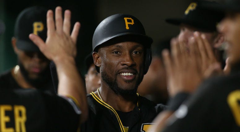 Sep 6, 2019; Pittsburgh, PA, USA; Pittsburgh Pirates center fielder Starling Marte (6) high-fives in the dugout after scoring a run against the St. Louis Cardinals during the seventh inning at PNC Park Sep 6, 2019; Pittsburgh, PA, USA; Pittsburgh Pirates center fielder Starling Marte (6) high-fives in the dugout after scoring a run against the St. Louis Cardinals during the seventh inning at PNC Park