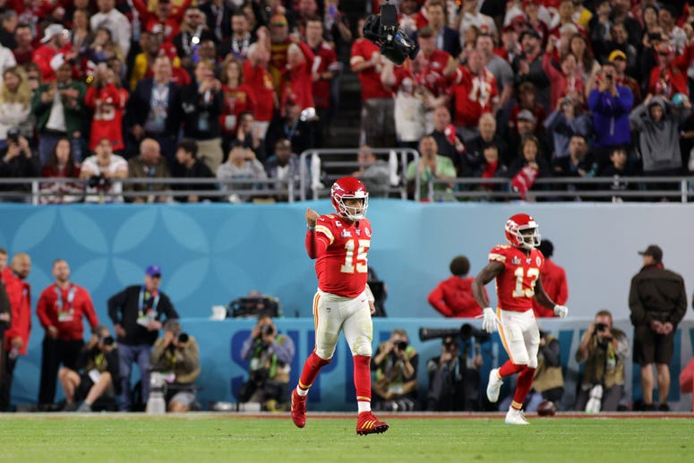 Patrick Mahomes of the Kansas City Chiefs reacts against the San Francisco 49ers in Super Bowl LIV at Hard Rock Stadium on February 02, 2020 in Miami, Florida Patrick Mahomes of the Kansas City Chiefs reacts against the San Francisco 49ers in Super Bowl LIV at Hard Rock Stadium on February 02, 2020 in Miami, Florida