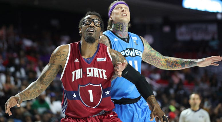 Amar'e Stoudemire of Tri-State boxes out against Chris Andersen of the Power during a Big3 game on June 30, 2019, in Philadelphia. Amar'e Stoudemire of Tri-State boxes out against Chris Andersen of the Power during a Big3 game on June 30, 2019, in Philadelphia.