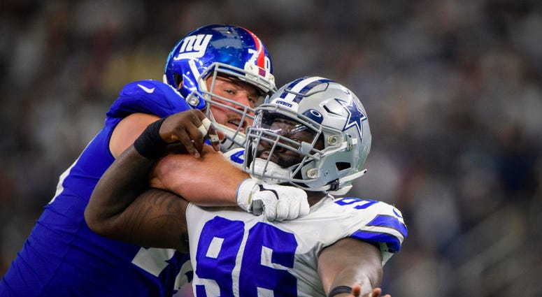 Giants offensive guard Kevin Zeitler and Dallas Cowboys defensive tackle Maliek Collins in action during the game Sep 8, 2019; Arlington, TX Giants offensive guard Kevin Zeitler and Dallas Cowboys defensive tackle Maliek Collins in action during the game Sep 8, 2019; Arlington, TX