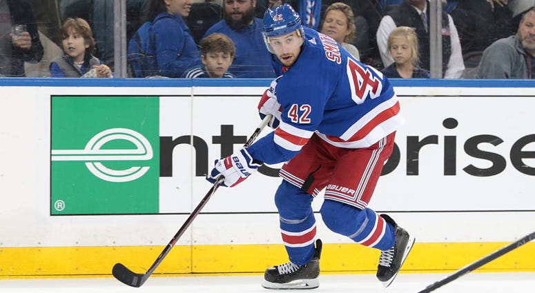 New York Rangers defenseman Brendan Smith skates against the Edmonton Oilers, Oct 12 at MSG. New York Rangers defenseman Brendan Smith skates against the Edmonton Oilers, Oct 12 at MSG.