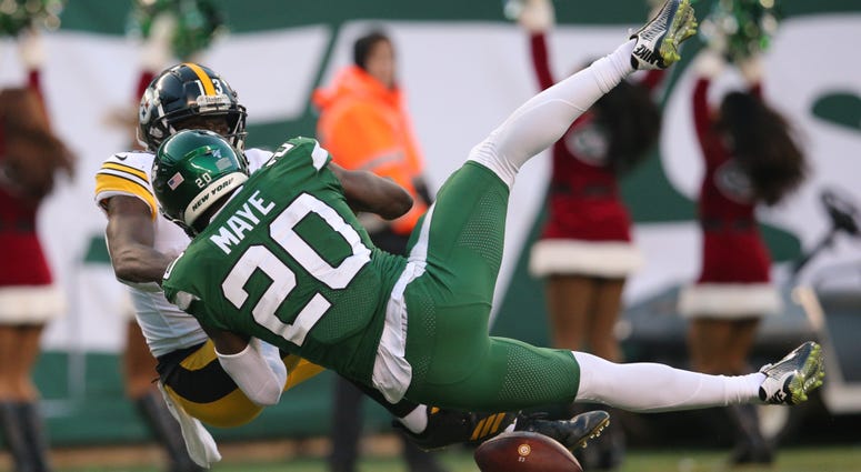 Jets safety Marcus Maye breaks up a pass to Steelers wide receiver James Washington during the fourth quarter Dec 22, 2019; East Rutherford, New Jersey Jets safety Marcus Maye breaks up a pass to Steelers wide receiver James Washington during the fourth quarter Dec 22, 2019; East Rutherford, New Jersey