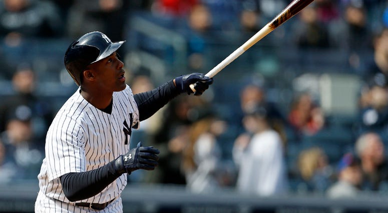 The Yankees' Miguel Andujar watches a sacrifice fly against the Baltimore Orioles on April 7, 2018, during the sixth inning at Yankee Stadium. The Yankees' Miguel Andujar watches a sacrifice fly against the Baltimore Orioles on April 7, 2018, during the sixth inning at Yankee Stadium.