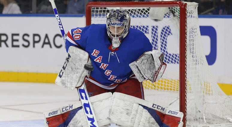 Rangers goalie Alexandar Georgiev makes a save against the Pittsburgh Penguins on March 14, 2018, at Madison Square Garden. Rangers goalie Alexandar Georgiev makes a save against the Pittsburgh Penguins on March 14, 2018, at Madison Square Garden.