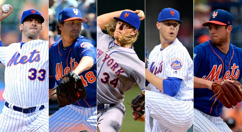 Mets pitchers Matt Harvey, Jacob deGrom, Noah Syndergaard, Zack Wheeler and Steven Matz Mets pitchers Matt Harvey, Jacob deGrom, Noah Syndergaard, Zack Wheeler and Steven Matz