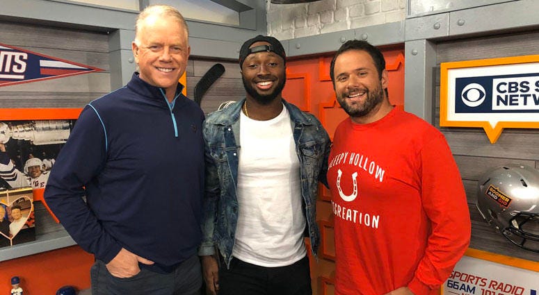 Jets cornerback Nate Hairston poses with Boomer and Gio on Sept. 25, 2019. Jets cornerback Nate Hairston poses with Boomer and Gio on Sept. 25, 2019.