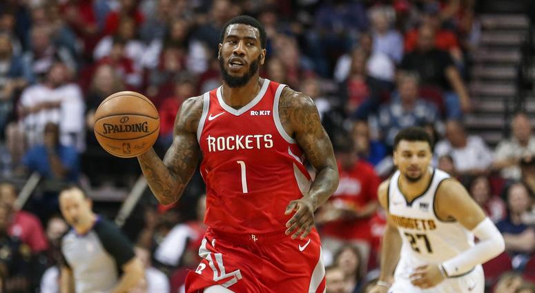 Iman Shumpert dribbles the ball during the second quarter against the Denver Nuggets Mar 28, 2019; Houston, TX Iman Shumpert dribbles the ball during the second quarter against the Denver Nuggets Mar 28, 2019; Houston, TX