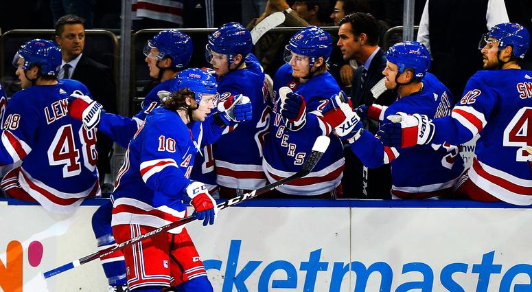 NY Rangers center Artemi Panarin is congratulated after scoring a goal against the Vancouver Canucks Oct 20, 2019; New York, NY NY Rangers center Artemi Panarin is congratulated after scoring a goal against the Vancouver Canucks Oct 20, 2019; New York, NY