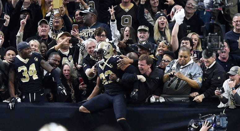 Saints cornerback Marshon Lattimore celebrates with fans after intercepting a pass against the Philadelphia Eagles during the fourth quarter of an NFC divisional playoff game on Jan. 13, 2019, at the Mercedes-Benz Superdome in New Orleans. Saints cornerback Marshon Lattimore celebrates with fans after intercepting a pass against the Philadelphia Eagles during the fourth quarter of an NFC divisional playoff game on Jan. 13, 2019, at the Mercedes-Benz Superdome in New Orleans.