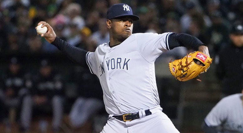 The Yankees' Luis Severino pitches against the Athletics on Sept. 5, 2018, at Oakland Coliseum. The Yankees' Luis Severino pitches against the Athletics on Sept. 5, 2018, at Oakland Coliseum.