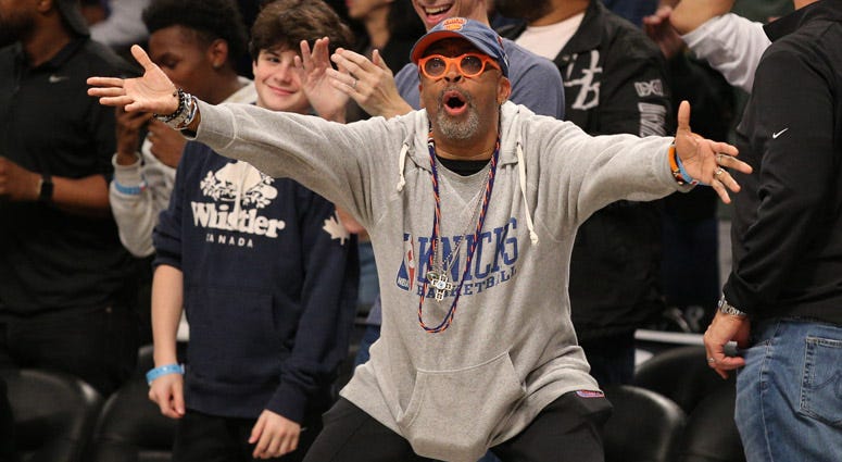 Spike Lee reacts during a game between the Knicks and Nets at Barclays Center on Oct. 25, 2019. Spike Lee reacts during a game between the Knicks and Nets at Barclays Center on Oct. 25, 2019.