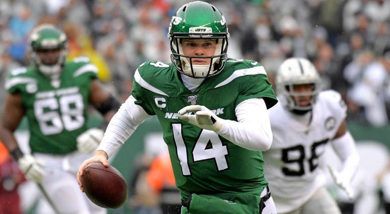 Sam Darnold runs against the Raiders on Nov. 24, 2019, at MetLife Stadium. Sam Darnold runs against the Raiders on Nov. 24, 2019, at MetLife Stadium.