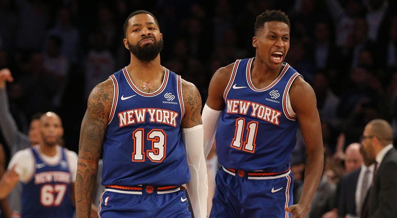 Marcus Morris and Frank Ntilikina of the Knicks Marcus Morris and Frank Ntilikina of the Knicks