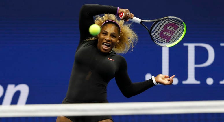 Serena Williams hits a forehand against Maria Sharapova on Aug. 26, 2019, at the U.S. Open. Serena Williams hits a forehand against Maria Sharapova on Aug. 26, 2019, at the U.S. Open.