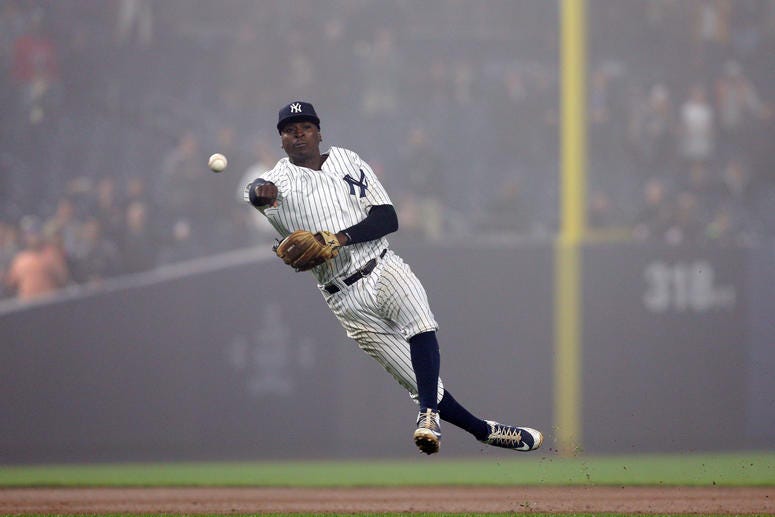 Didi Gregorius throws out Minnesota Twins shortstop Eduardo Escobar for the final out of the game during the ninth inning at Yankee Stadium. Didi Gregorius throws out Minnesota Twins shortstop Eduardo Escobar for the final out of the game during the ninth inning at Yankee Stadium.