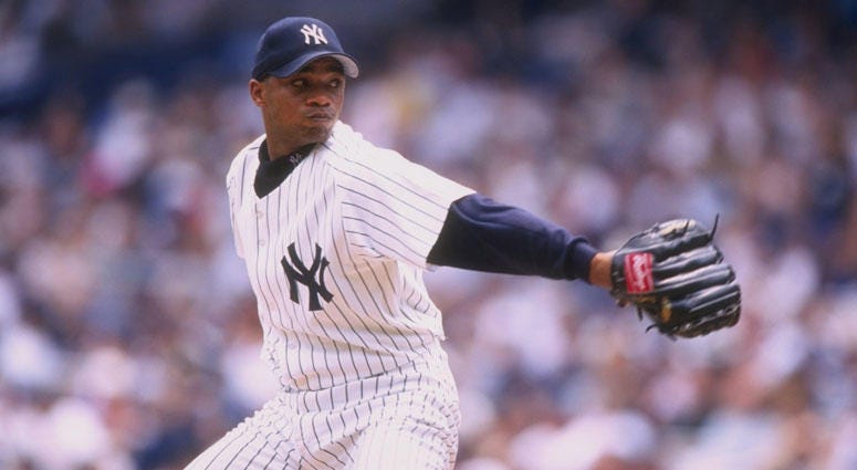 The Yankees' Orlando Hernandez pitches against the Baltimore Orioles on July 4, 1998, at Yankee Stadium. The Yankees' Orlando Hernandez pitches against the Baltimore Orioles on July 4, 1998, at Yankee Stadium.