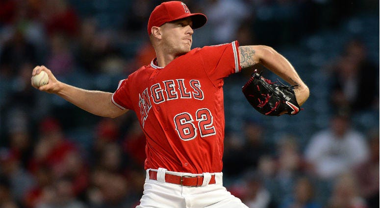 Parker Bridwell throws a pitch to a Oakland Athletics batter during the first inning at Angel Stadium of Anaheim. Parker Bridwell throws a pitch to a Oakland Athletics batter during the first inning at Angel Stadium of Anaheim.