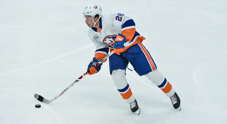 Dec 18, 2018; Glendale, AZ, USA; New York Islanders right wing Joshua Ho-Sang looks to pass during the first period against the Arizona Coyotes at Gila River Arena. Dec 18, 2018; Glendale, AZ, USA; New York Islanders right wing Joshua Ho-Sang looks to pass during the first period against the Arizona Coyotes at Gila River Arena.