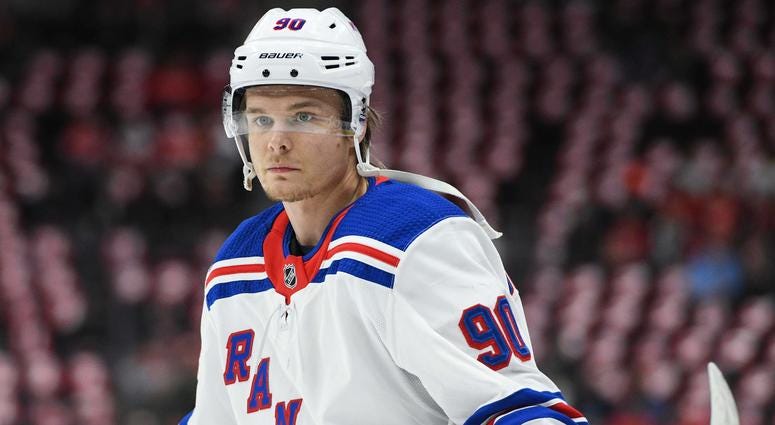 Mar 7, 2019; Detroit, MI, USA; New York Rangers center Vladislav Namestnikov (90) before the game against the Detroit Red Wings at Little Caesars Arena. Mar 7, 2019; Detroit, MI, USA; New York Rangers center Vladislav Namestnikov (90) before the game against the Detroit Red Wings at Little Caesars Arena.