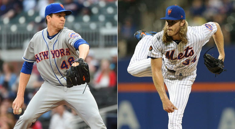 Mets pitchers Jacob deGrom and Noah Syndergaard Mets pitchers Jacob deGrom and Noah Syndergaard