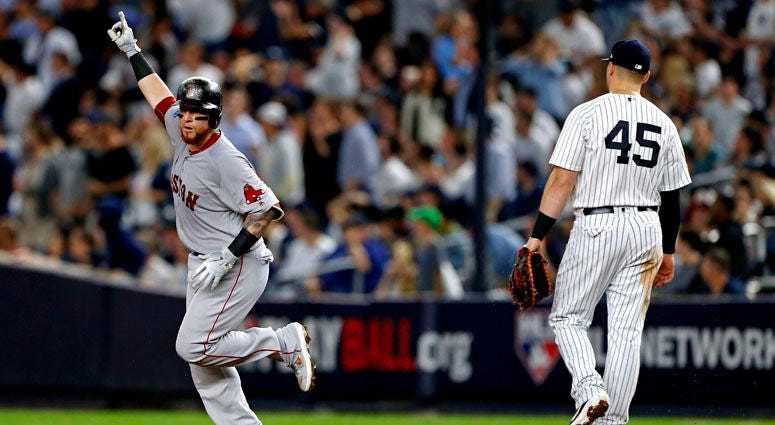Red Sox catcher Christian V zquez reacts after hitting a solo home run against the New York Yankees in Game 4 of their ALDS on Oct. 9, 2018, at Yankee Stadium. Red Sox catcher Christian V zquez reacts after hitting a solo home run against the New York Yankees in Game 4 of their ALDS on Oct. 9, 2018, at Yankee Stadium.