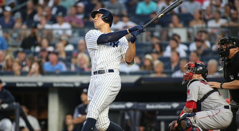 The Yankees' Aaron Judge hits a home run against the Boston Red Sox on July 1, 2018, at Yankee Stadium. The Yankees' Aaron Judge hits a home run against the Boston Red Sox on July 1, 2018, at Yankee Stadium.