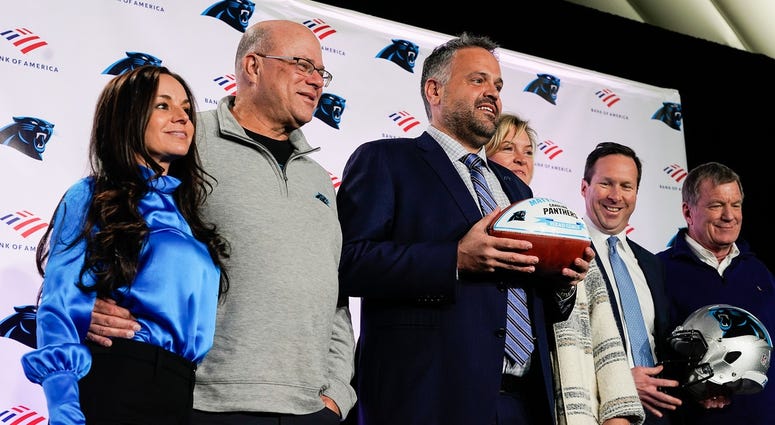 Marty Hurney, Dave Tepper and Matt Rhule