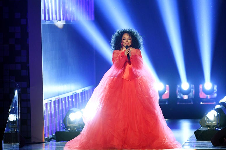 Diana Ross On Stage In Red Dress