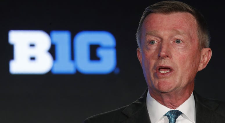 ; Big Ten Coordinator of Football Officials Bill Carollo speaks during the Big Ten Football Media Days event at Hilton Chicago