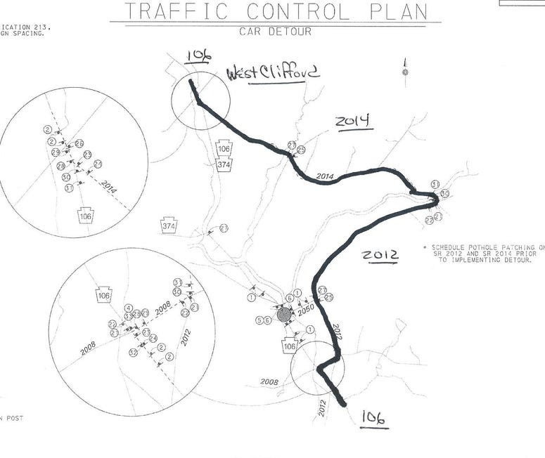 Car Detour for 106 road work