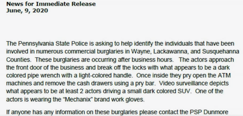 Pa. State Police release June 9, 2020