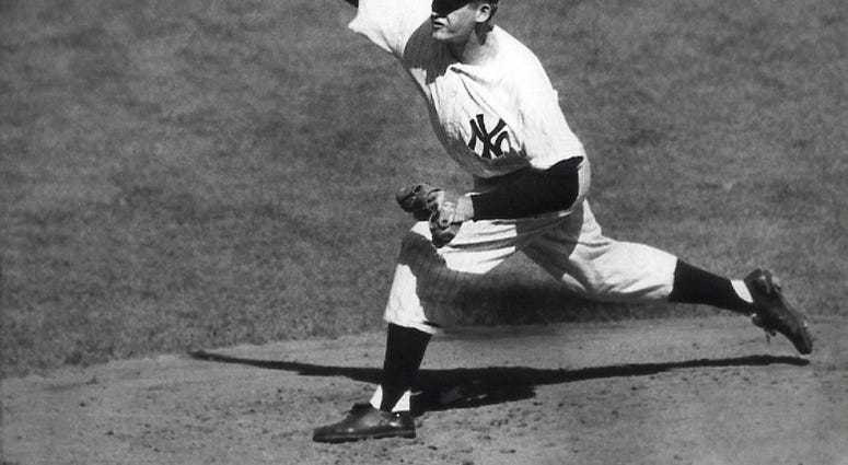 ILE - In this Oct. 8, 1956, file photo, New York Yankees' Don Larsen delivers a pitch in the fourth inning of Game 5 against the Brooklyn Dodgers in the baseball World Series en route to the first World Series perfect game. ILE - In this Oct. 8, 1956, file photo, New York Yankees' Don Larsen delivers a pitch in the fourth inning of Game 5 against the Brooklyn Dodgers in the baseball World Series en route to the first World Series perfect game.
