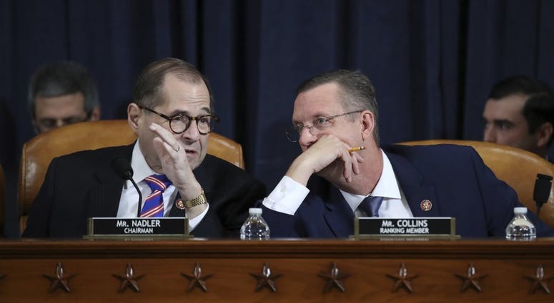 House Judiciary Committee Chairman Rep. Jerrold Nadler, D-N.Y., left, talks with ranking member Rep. Doug Collins, R-Ga.
