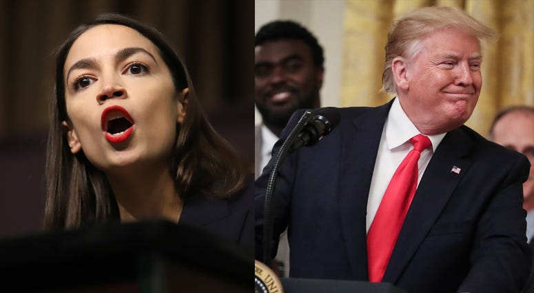 Rep. Alexandria Ocasio-Cortez and President Donald Trump. AOC Trump