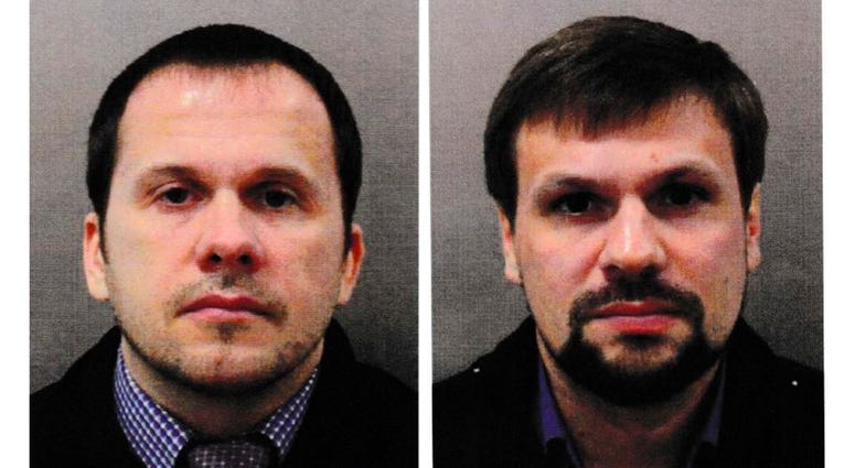 This combination photo made available by the Metropolitan Police on Wednesday Sept. 5, 2018, shows Alexander Petrov, left, and Ruslan Boshirov. This combination photo made available by the Metropolitan Police on Wednesday Sept. 5, 2018, shows Alexander Petrov, left, and Ruslan Boshirov.
