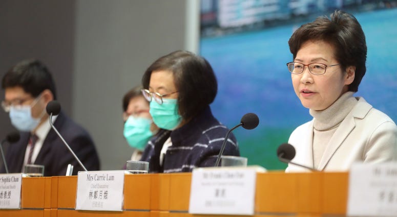 Hong Kong Chief Executive Carrie Lam speaks during a press conference held in Hong Kong, Monday, Feb 3. Hong Kong Chief Executive Carrie Lam speaks during a press conference held in Hong Kong, Monday, Feb 3.