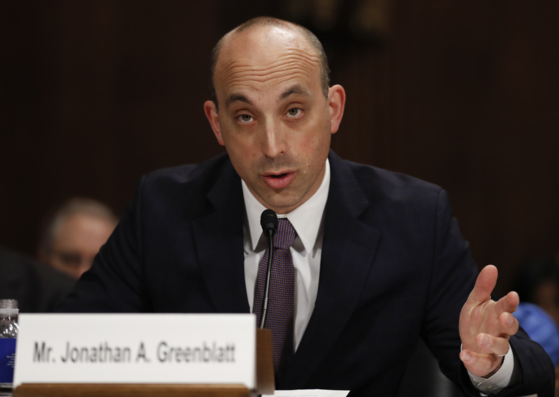 FILE - In this May 2, 2017 file photo Jonathan Greenblatt, CEO and National Director of the Anti-Defamation League, speaks on Capitol Hill in Washington. FILE - In this May 2, 2017 file photo Jonathan Greenblatt, CEO and National Director of the Anti-Defamation League, speaks on Capitol Hill in Washington.