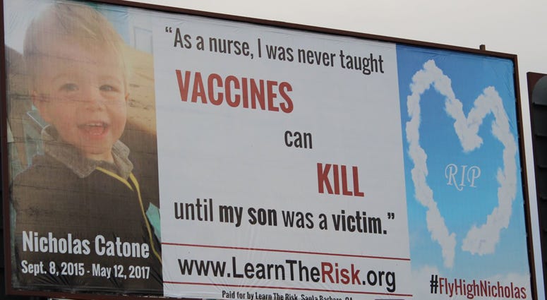 An anti-vaccination billboard outside of Syracuse. An anti-vaccination billboard outside of Syracuse.
