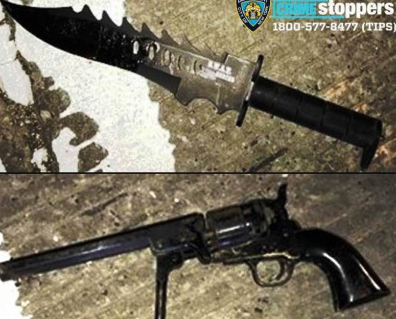 The knife and firearm the man allegedly had. Bronx police shooting