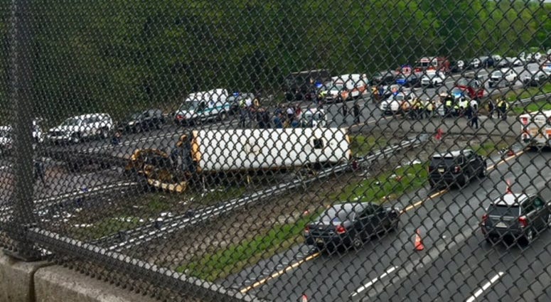 The scene of a school bush crash on Route 80 in Mount Olive. The scene of a school bush crash on Route 80 in Mount Olive.