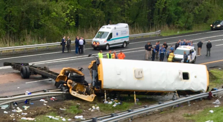 A bus involved in a deadly accident on Route 80 in Mount Olive. A bus involved in a deadly accident on Route 80 in Mount Olive.