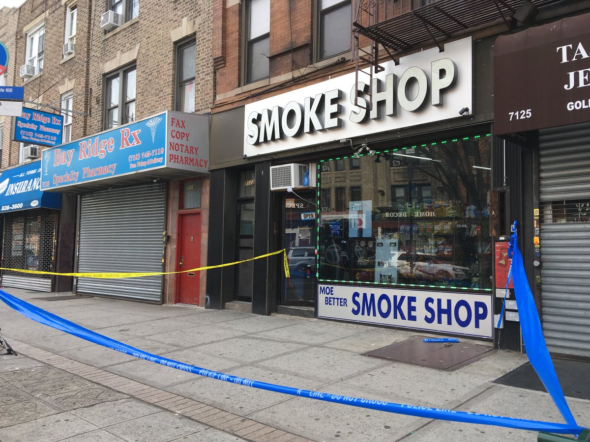 Investigation continues into shooting of a clerk at this #BayRidge smoke shop during a robbery last night. He’s expected to recover. Investigation continues into shooting of a clerk at this #BayRidge smoke shop during a robbery last night. He’s expected to recover.